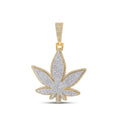 10K Yellow Gold Round Diamond Weed Leaf Pendant 1-1/2 Cttw