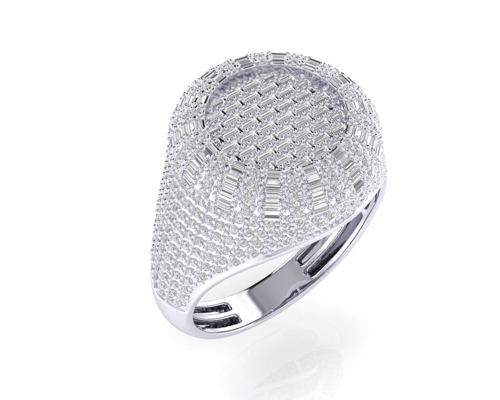 Sterling Silver Round Baguette Diamond Designer SZ 10 Mens Ring 1-1/2 Cttw