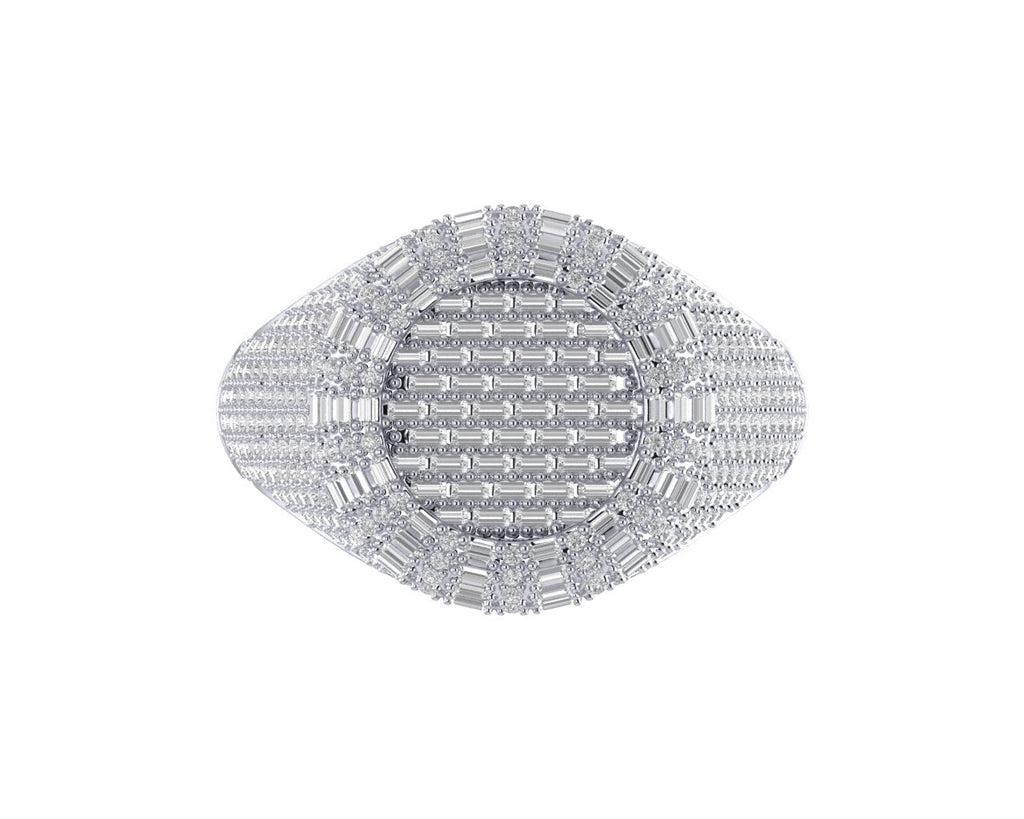 Sterling Silver Round Baguette Diamond Designer SZ 10 Mens Ring 1-1/2 Cttw
