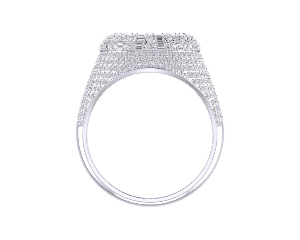 Sterling Silver Round Baguette Diamond Designer SZ 10 Mens Ring 1-1/2 Cttw