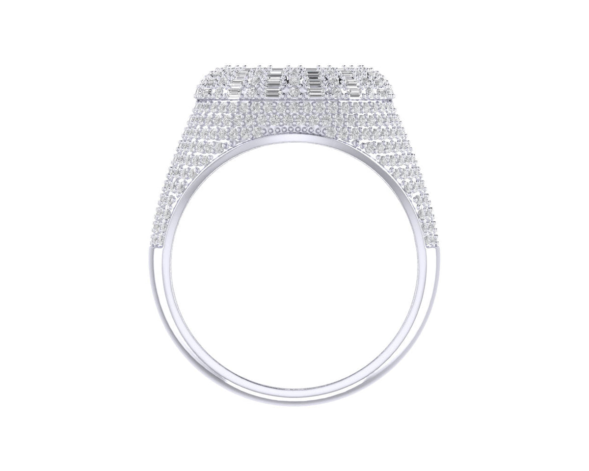 Sterling Silver Round Baguette Diamond Designer SZ 10 Mens Ring 1-1/2 Cttw