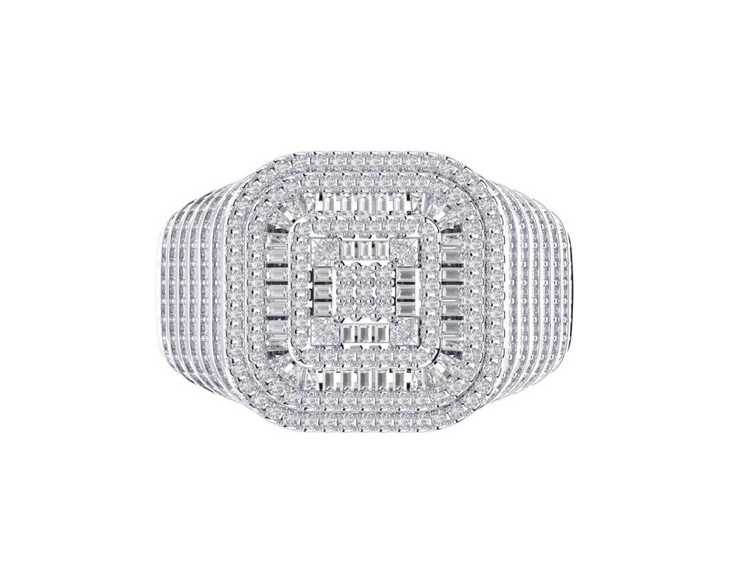 Sterling Silver Round Baguette Diamond SZ 10 Mens Designer Ring 1-3/8 Cttw