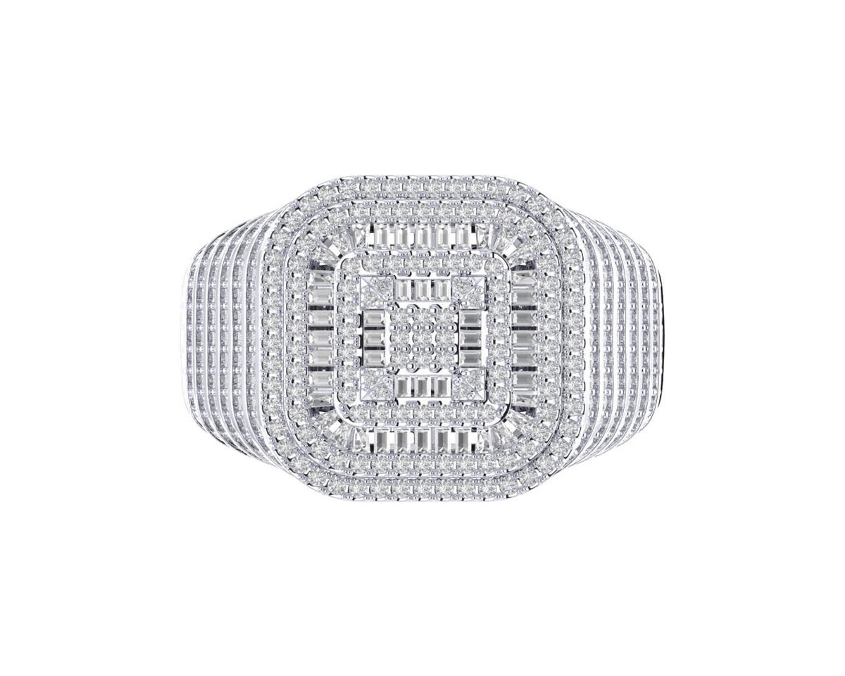 Sterling Silver Round Baguette Diamond SZ 10 Mens Designer Ring 1-3/8 Cttw