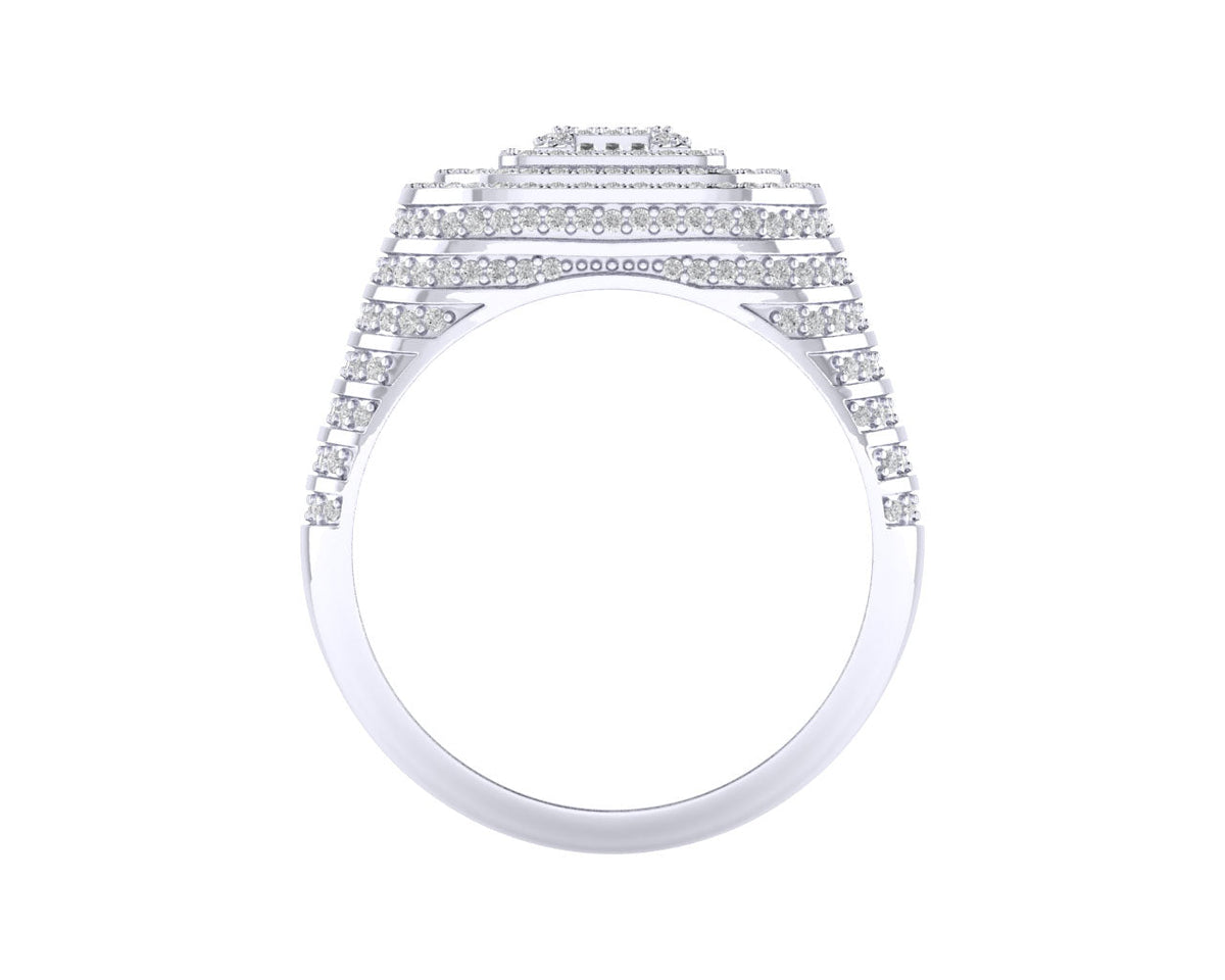 Sterling Silver Round Baguette Diamond SZ 10 Mens Designer Ring 1-3/8 Cttw