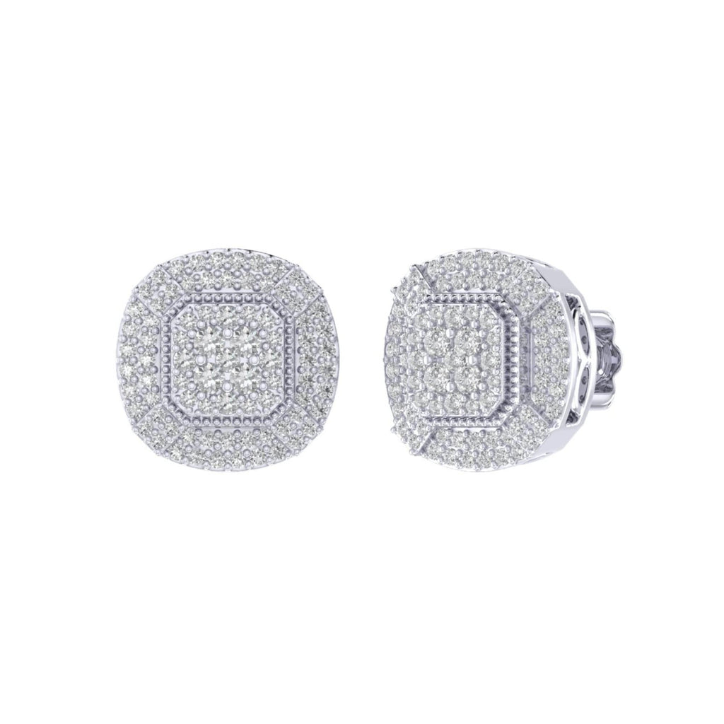 Sterling Silver Round Diamond Cushion Shape Designer Stud Earring RP 5/8 Cttw