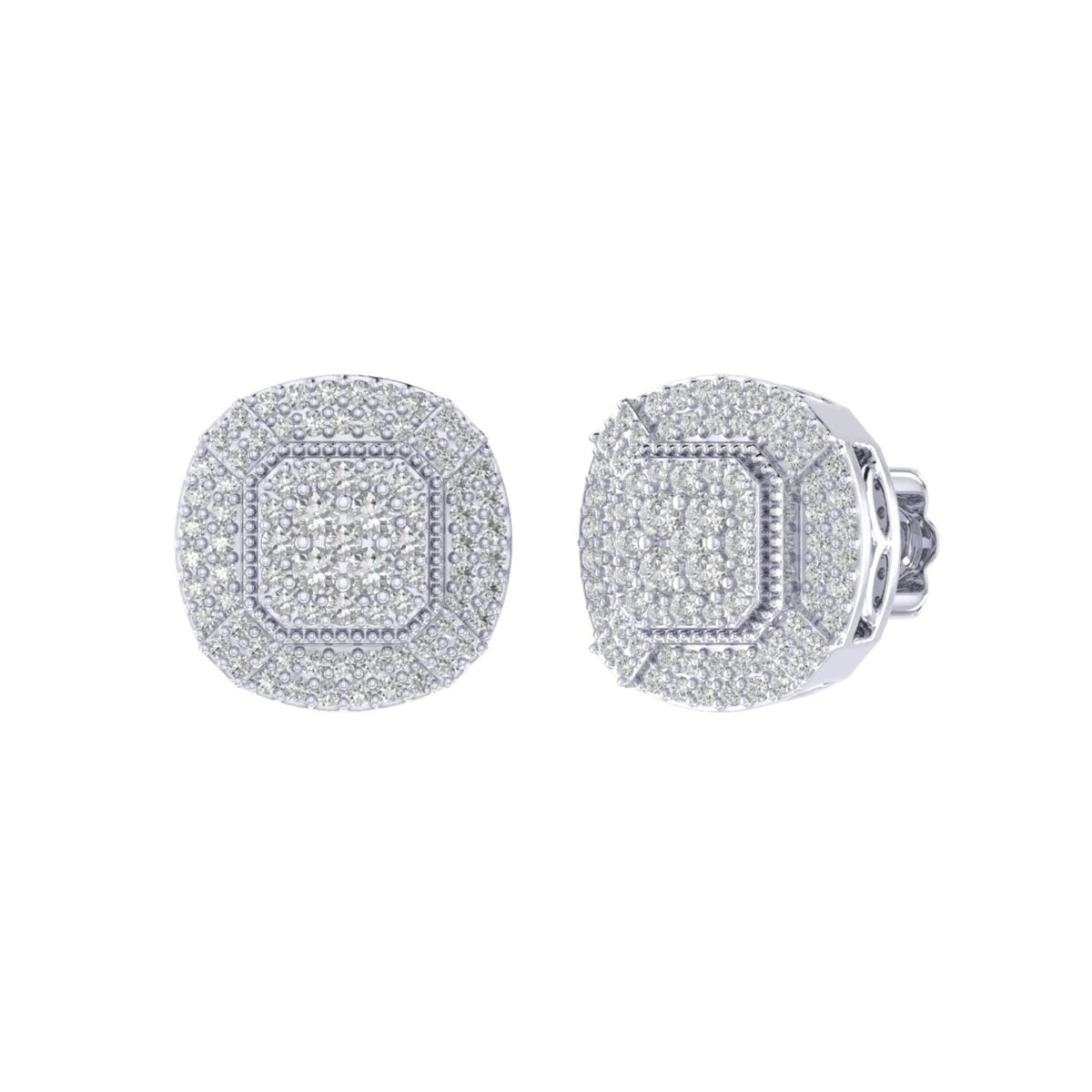 Sterling Silver Round Diamond Cushion Shape Designer Stud Earring RP 5/8 Cttw