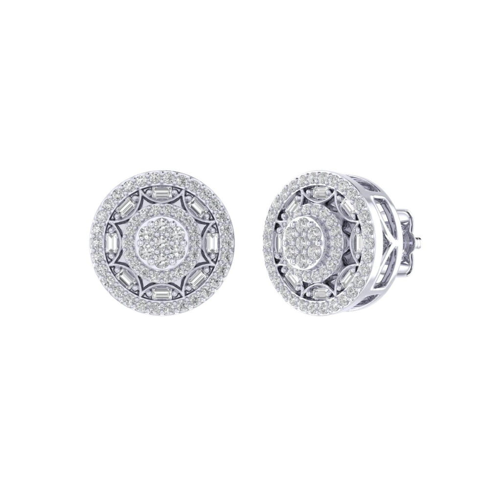 Sterling Silver Round Baguette Diamond Circle Flower Designer Stud Earring RP 1/2 Cttw
