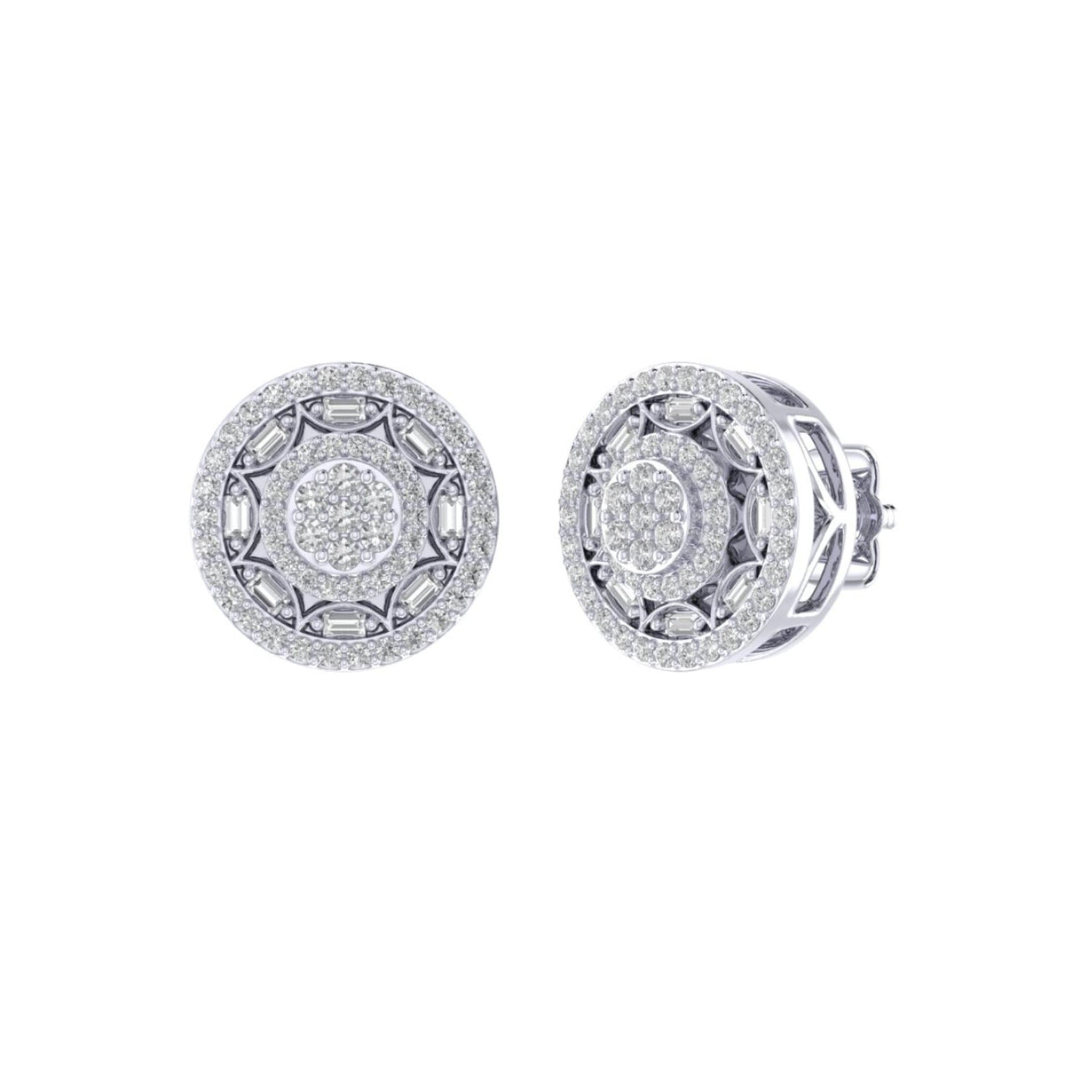 Sterling Silver Round Baguette Diamond Circle Flower Designer Stud Earring RP 1/2 Cttw