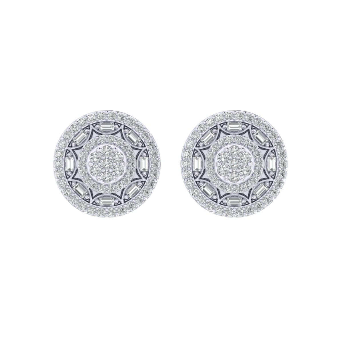 Sterling Silver Round Baguette Diamond Circle Flower Designer Stud Earring RP 1/2 Cttw