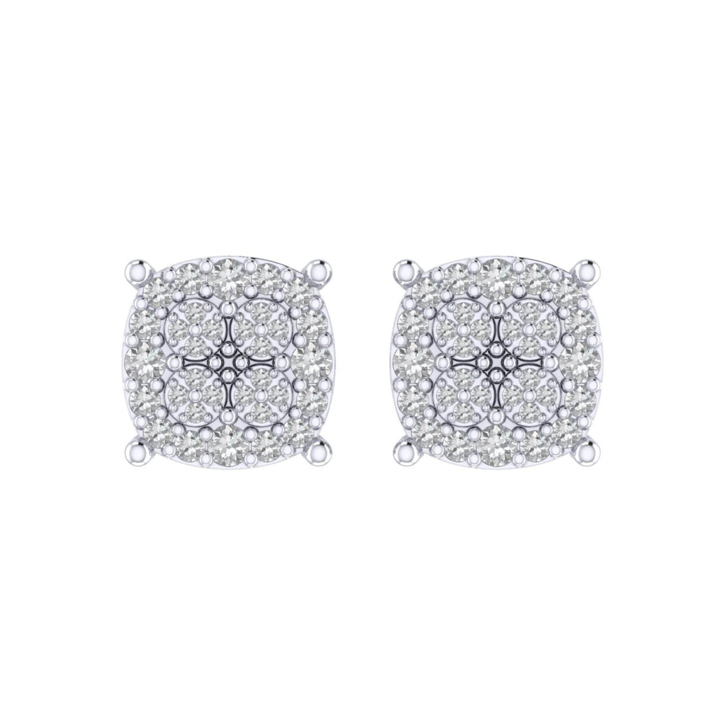 Sterling Silver Round Diamond Cushion Designer Stud Earring RP 1/2 Cttw