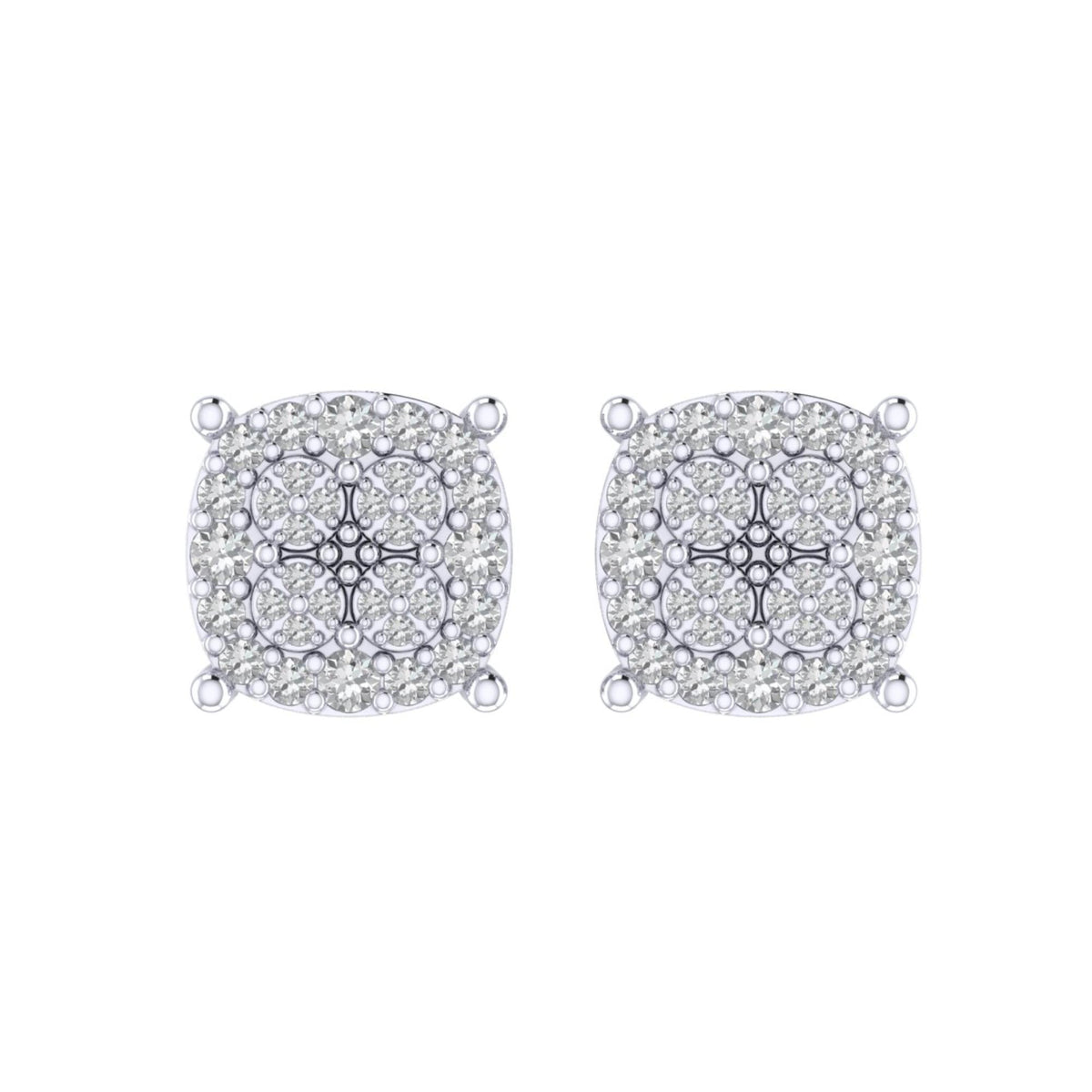 Sterling Silver Round Diamond Cushion Designer Stud Earring RP 1/2 Cttw