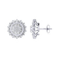 Sterling Silver Round Baguette Diamond Round Flower Designer Stud Earring RP 3/8 Cttw