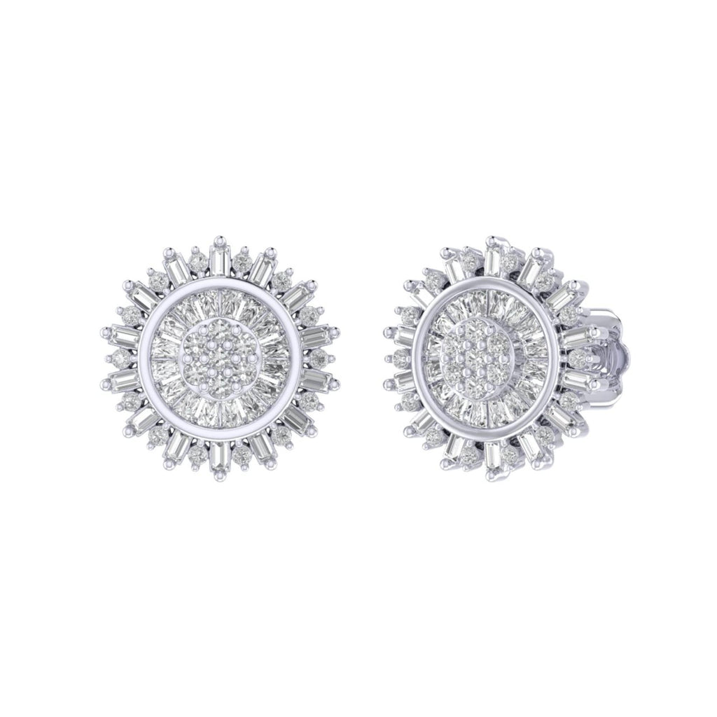 Sterling Silver Round Baguette Diamond Round Flower Designer Stud Earring RP 3/8 Cttw
