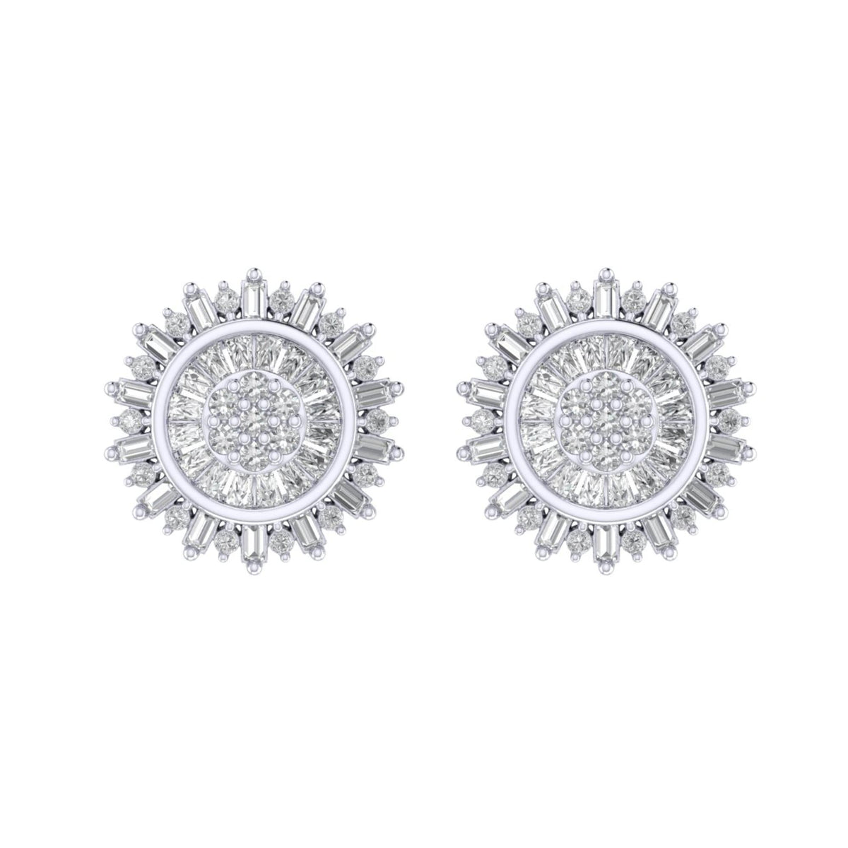 Sterling Silver Round Baguette Diamond Round Flower Designer Stud Earring RP 3/8 Cttw
