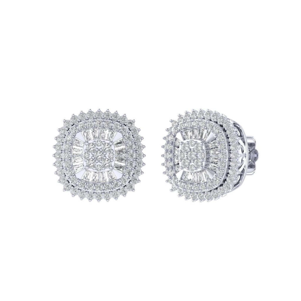Sterling Silver Round Baguette Diamond Square Shape Designer Stud Earring RP 5/8 Cttw