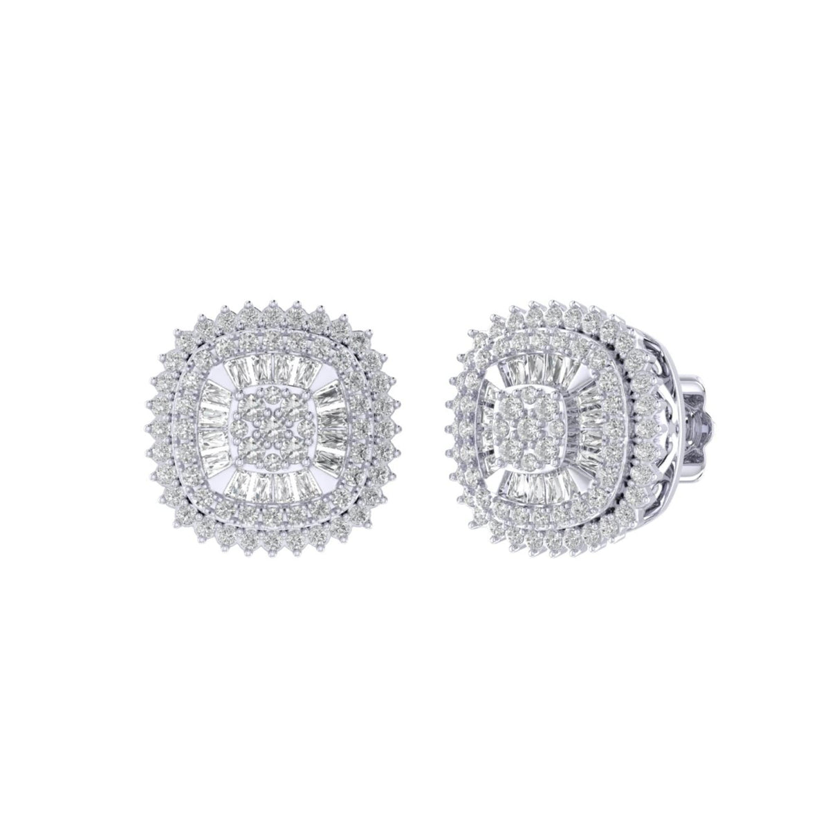 Sterling Silver Round Baguette Diamond Square Shape Designer Stud Earring RP 5/8 Cttw