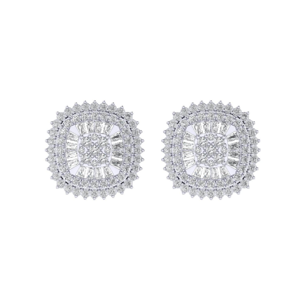 Sterling Silver Round Baguette Diamond Square Shape Designer Stud Earring RP 5/8 Cttw