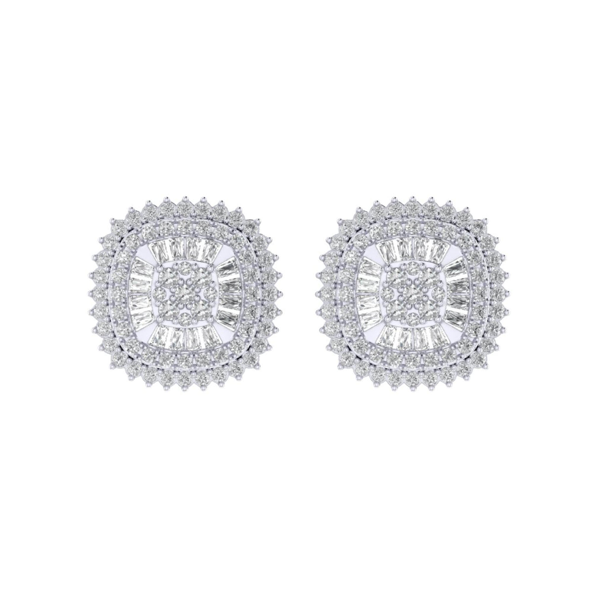 Sterling Silver Round Baguette Diamond Square Shape Designer Stud Earring RP 5/8 Cttw