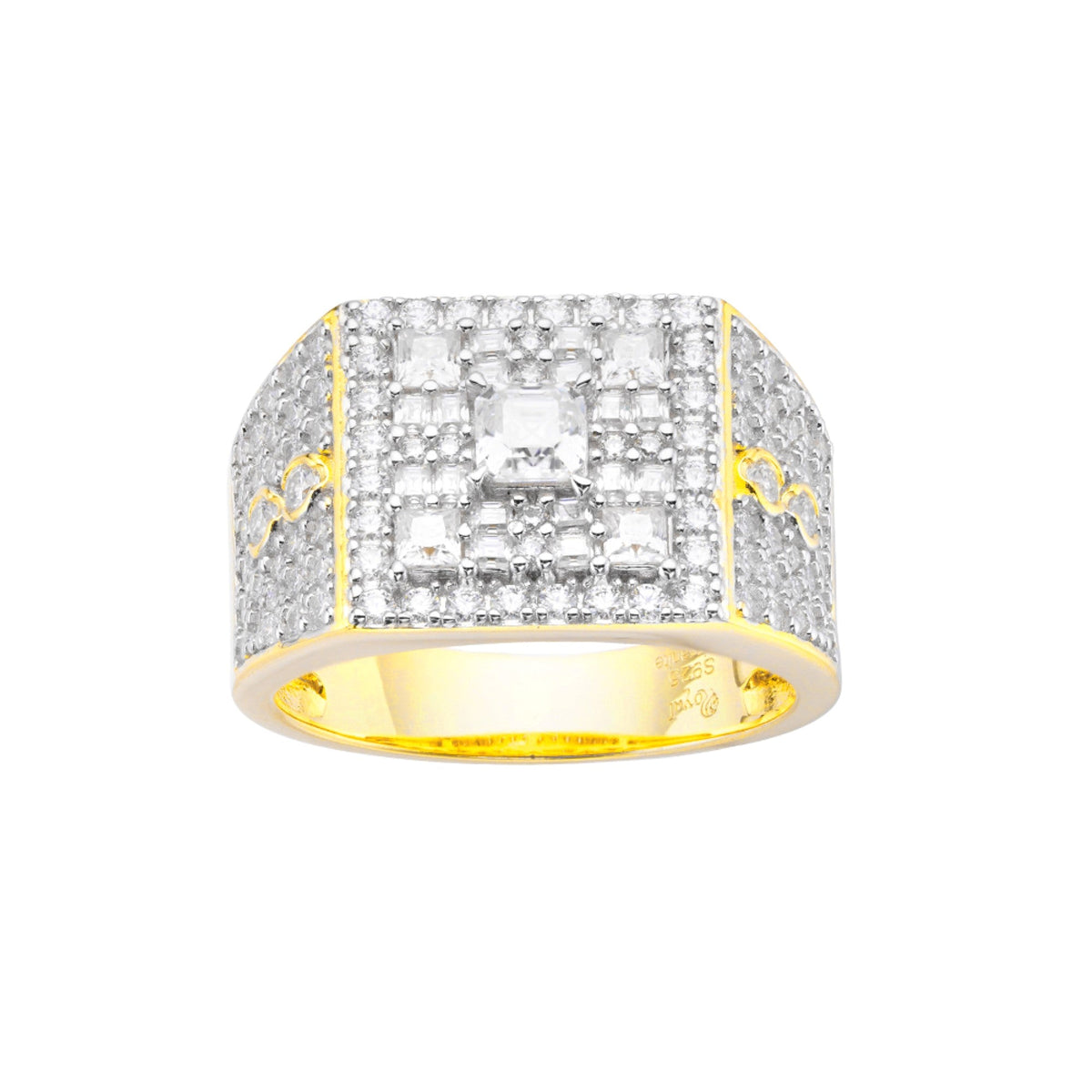 Sterling Silver Round Baguette Moissanite Square Shape Designer Sz 9 Mens Ring RP+GP 2-3/8 Cttw