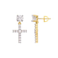 Sterling Silver Round Moissanite Cross Religious Stud Earrings RP+GP 7/8 Cttw