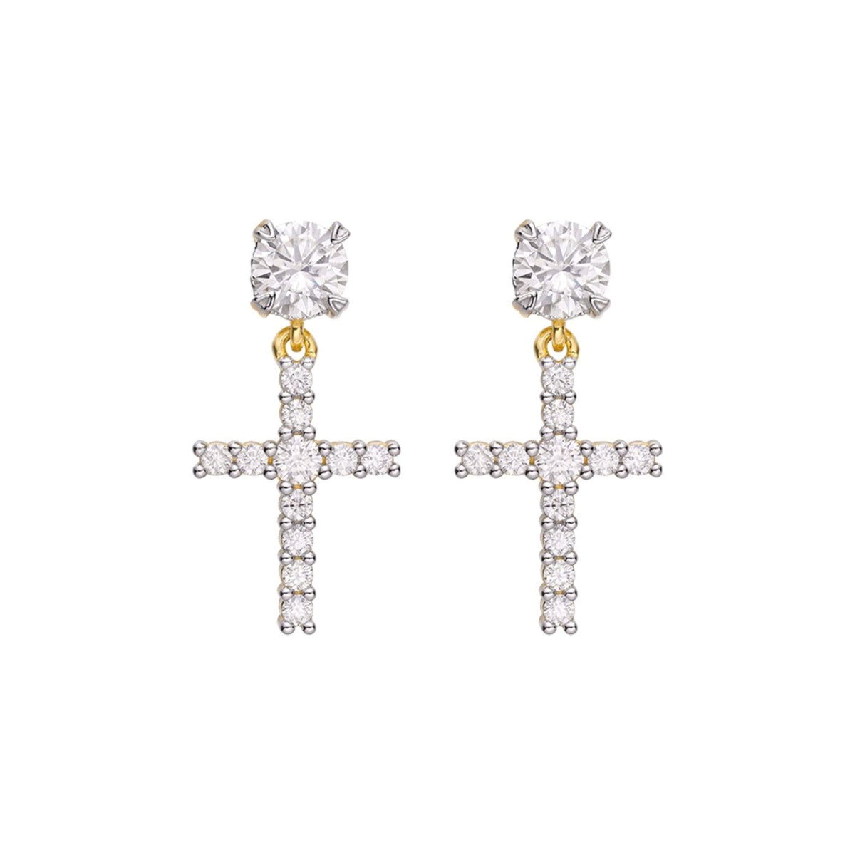 Sterling Silver Round Moissanite Cross Religious Stud Earrings RP+GP 7/8 Cttw