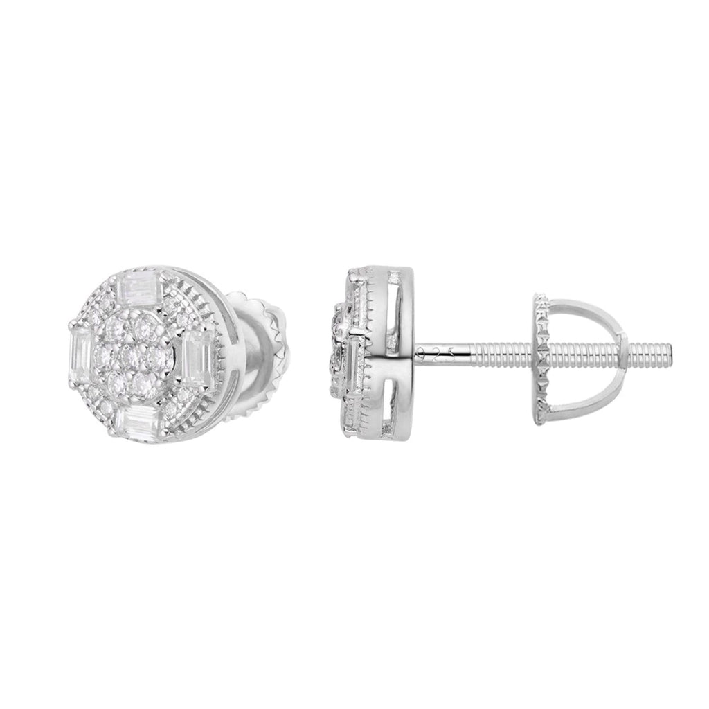 Sterling Silver Round Baguette Moissanite Designer Stud Earrings RP 5/8 Cttw