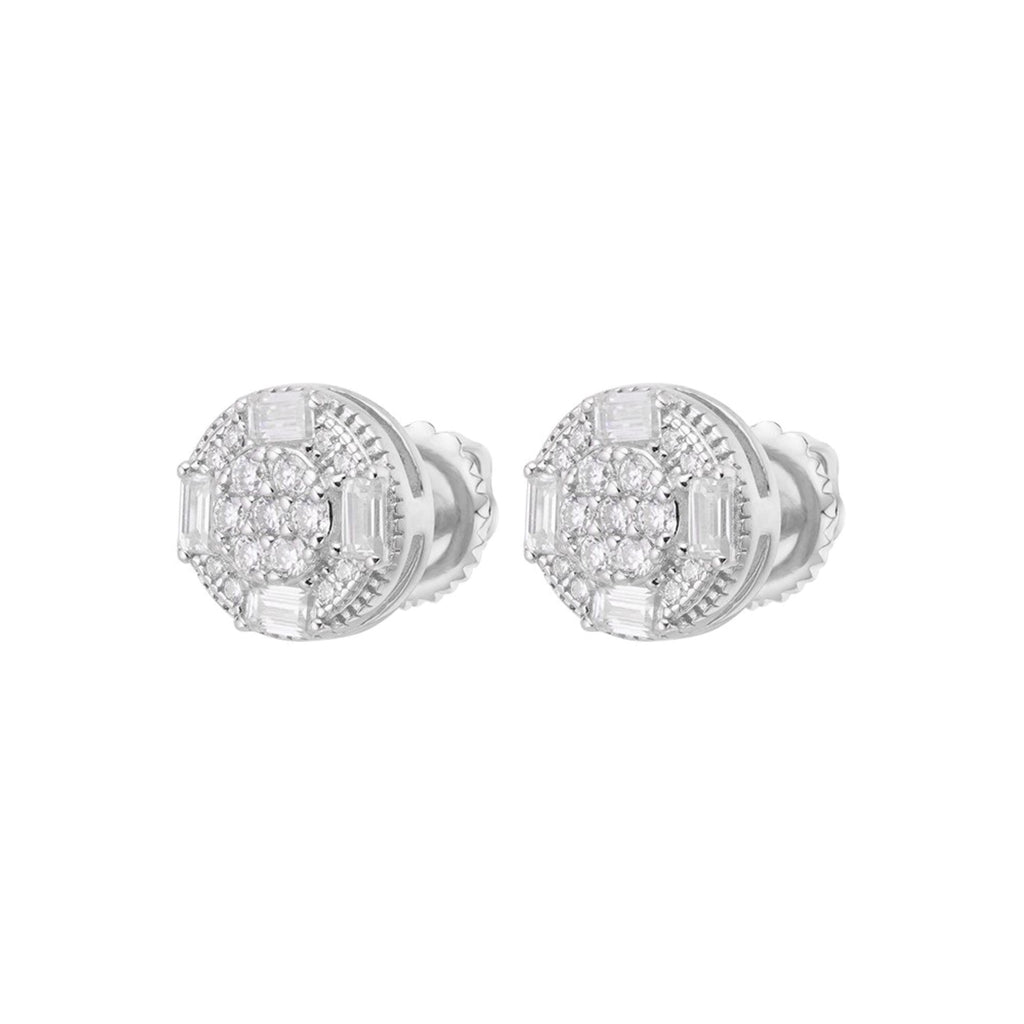 Sterling Silver Round Baguette Moissanite Designer Stud Earrings RP 5/8 Cttw