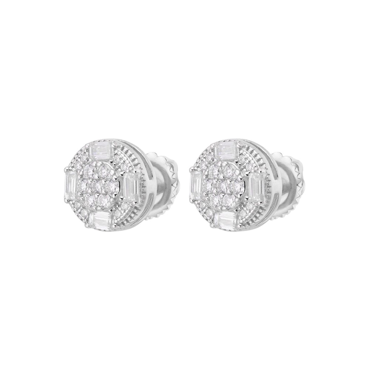 Sterling Silver Round Baguette Moissanite Designer Stud Earrings RP 5/8 Cttw