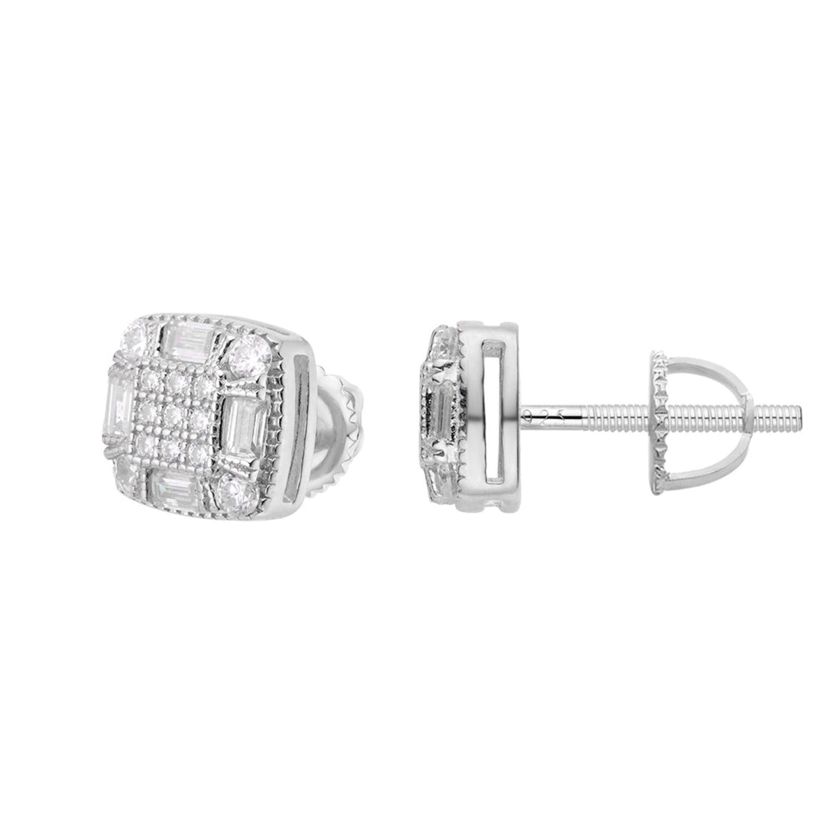 Sterling Silver Round Baguette Moissanite Square Shape Stud Earrings RP 3/4 Cttw