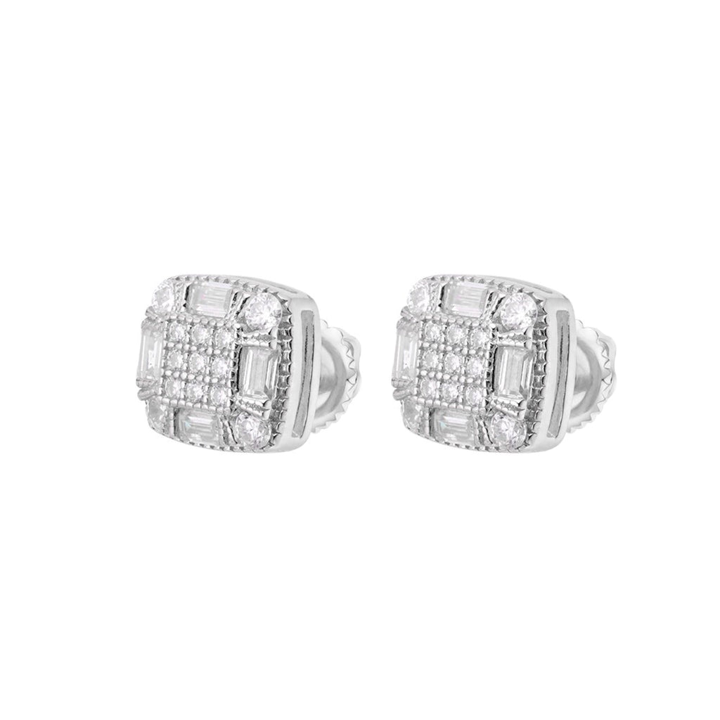 Sterling Silver Round Baguette Moissanite Square Shape Stud Earrings RP 3/4 Cttw