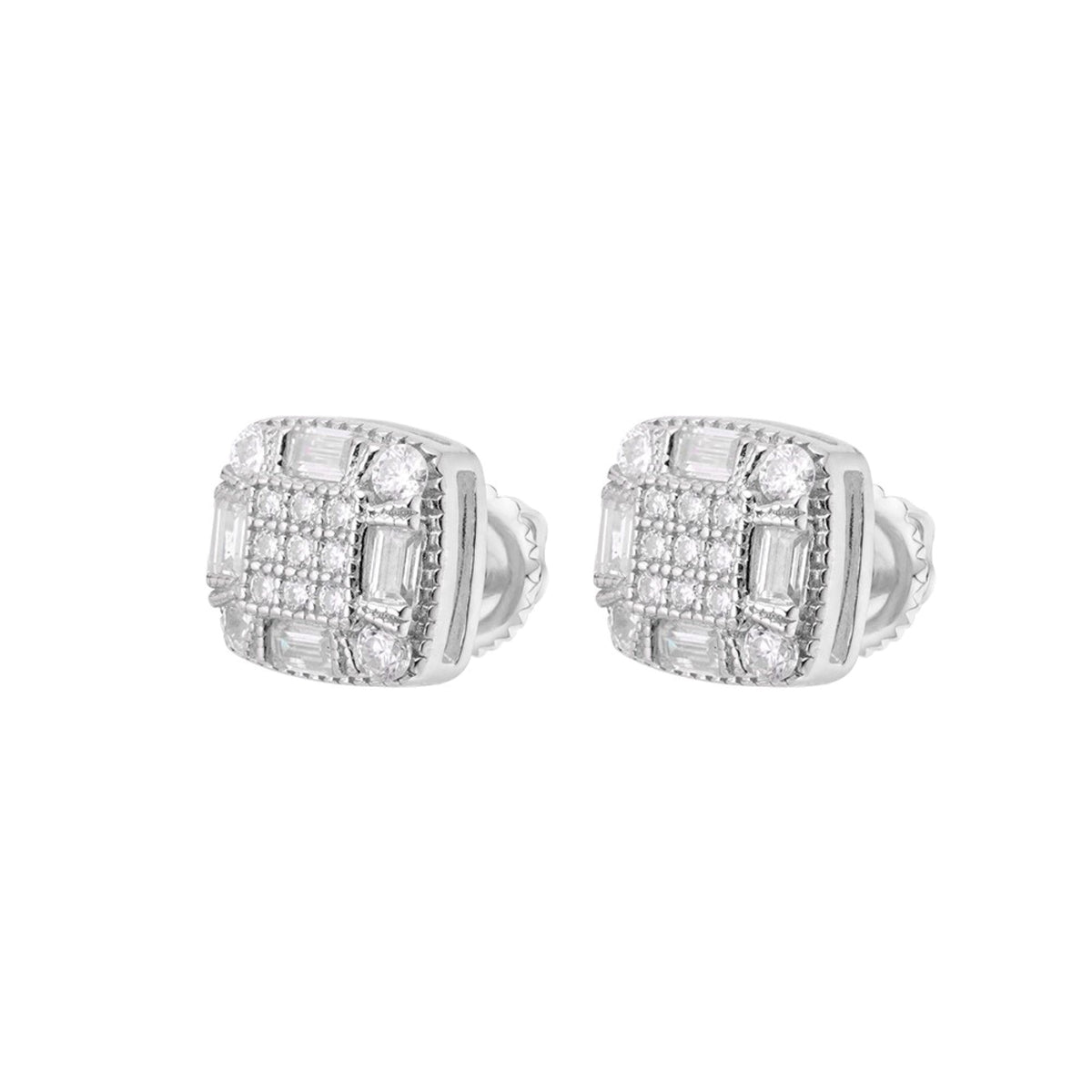 Sterling Silver Round Baguette Moissanite Square Shape Stud Earrings RP 3/4 Cttw