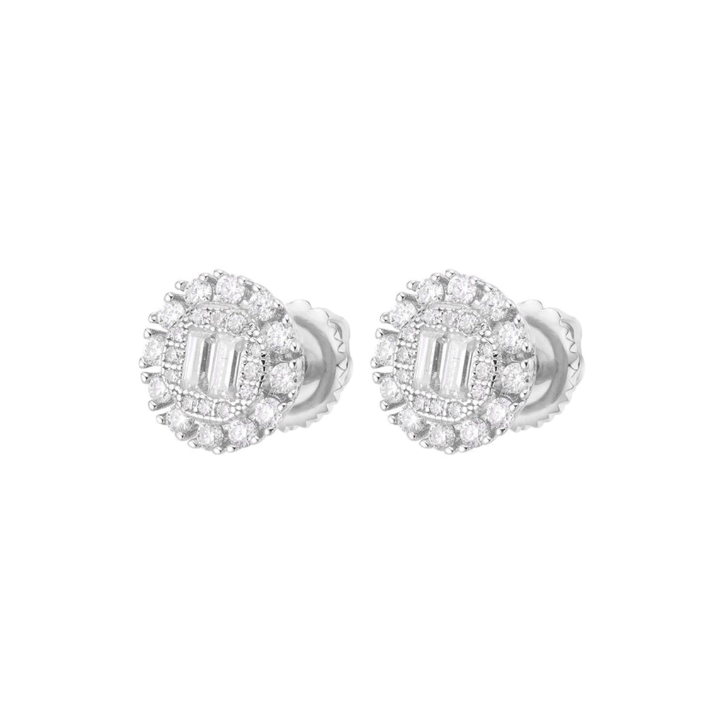 Sterling Silver Round Baguette Moissanite Designer Stud Earrings RP 5/8 Cttw