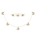 14K Yellow Gold Butterfly Necklace Bracelet Set 1-7/8 Cttw