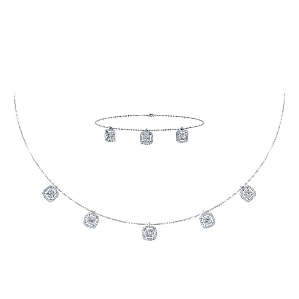 14K White Gold Square Necklace Bracelet Set 1-1/3 Cttw