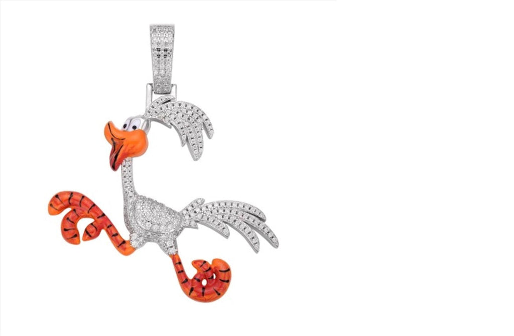 Sterling Silver Moissanite Enamel Bird Animal Pendant RP 7/8 Cttw