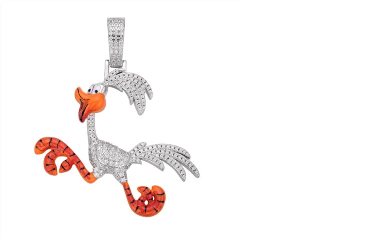 Sterling Silver Moissanite Enamel Bird Animal Pendant RP 7/8 Cttw