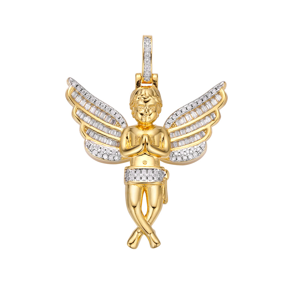 Sterling Silver Moissanite Angel Wings Religious Pendant 1-1/2 Cttw RP+GP