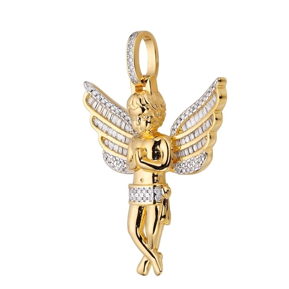 Sterling Silver Moissanite Angel Wings Religious Pendant 1-1/2 Cttw RP+GP