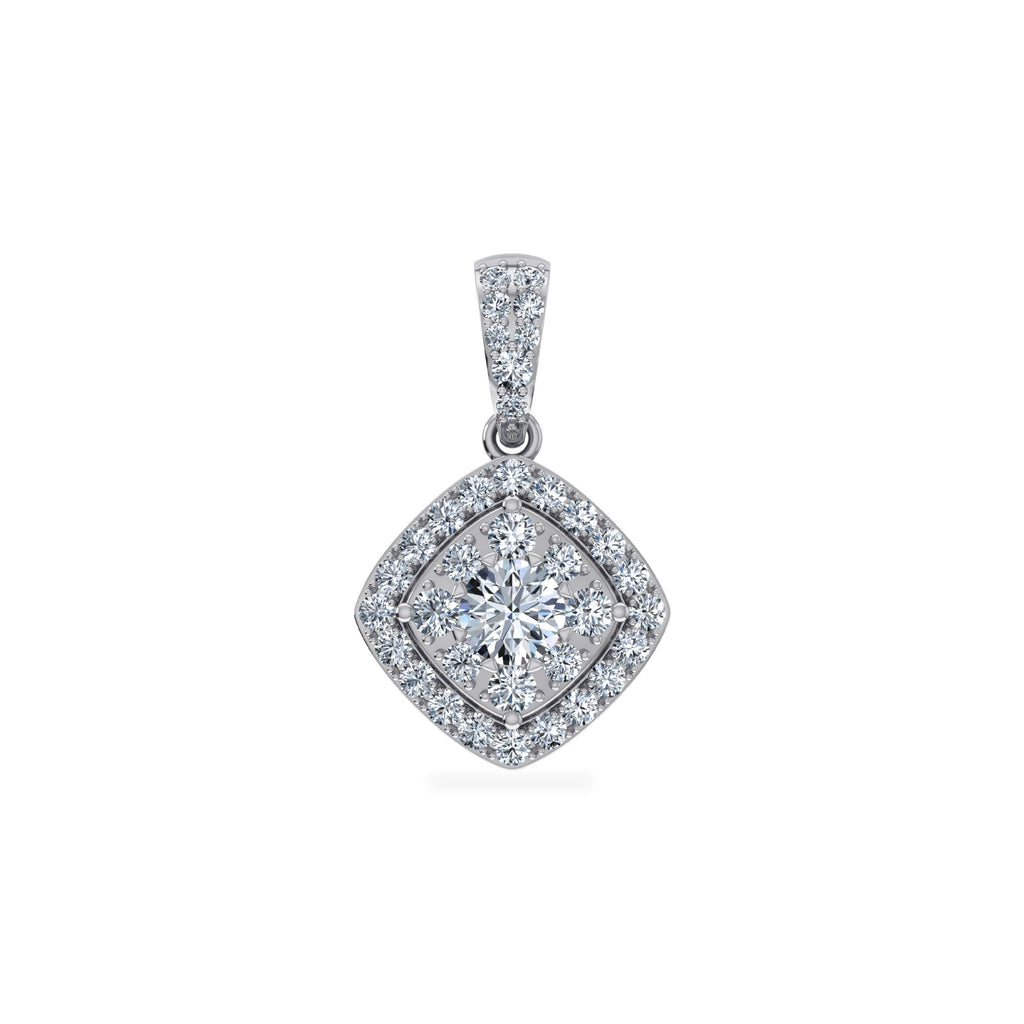 14K White Gold Round Moissanite Square Shape Womens Designer Pendants 1 Cttw