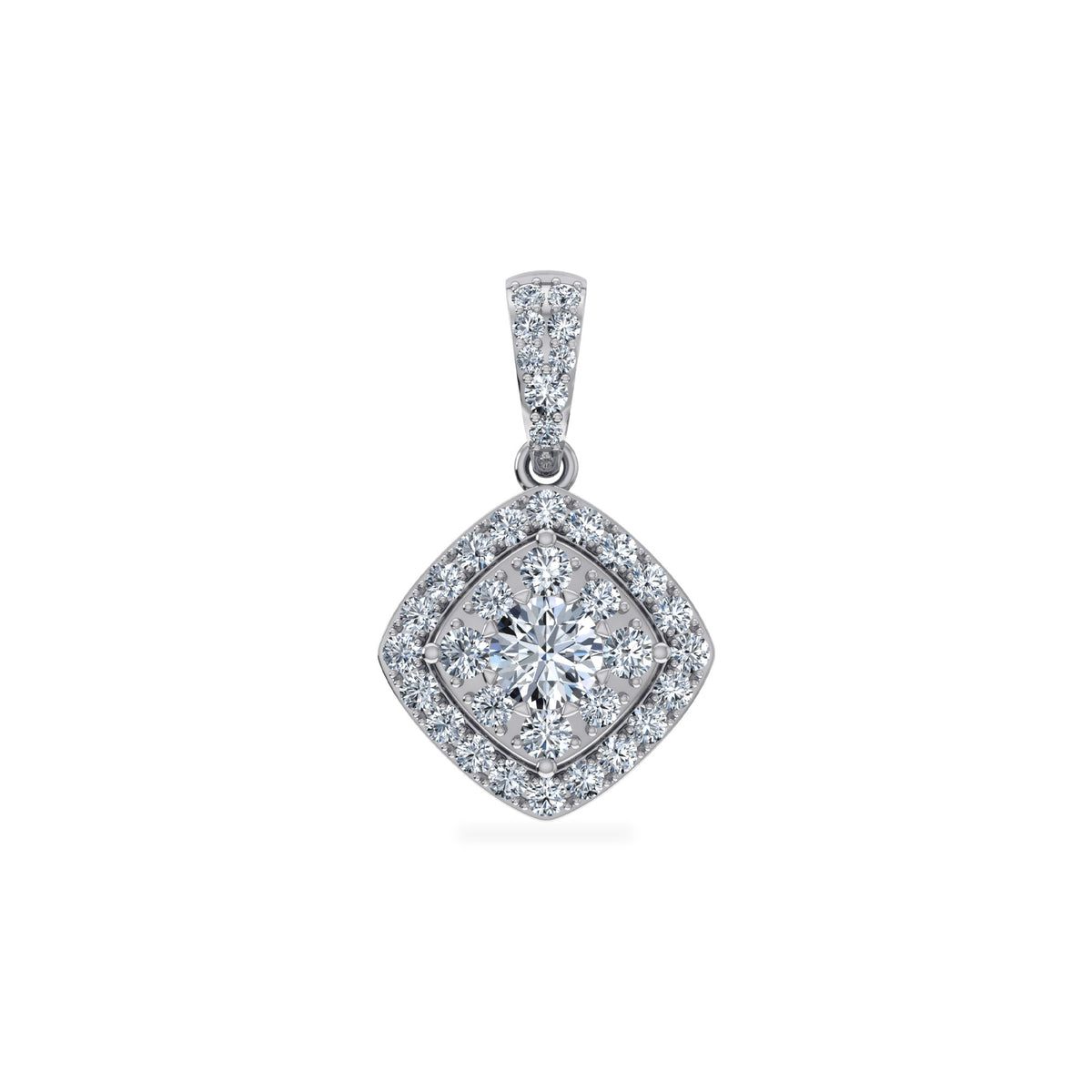 14K White Gold Round Moissanite Square Shape Womens Designer Pendants 1 Cttw