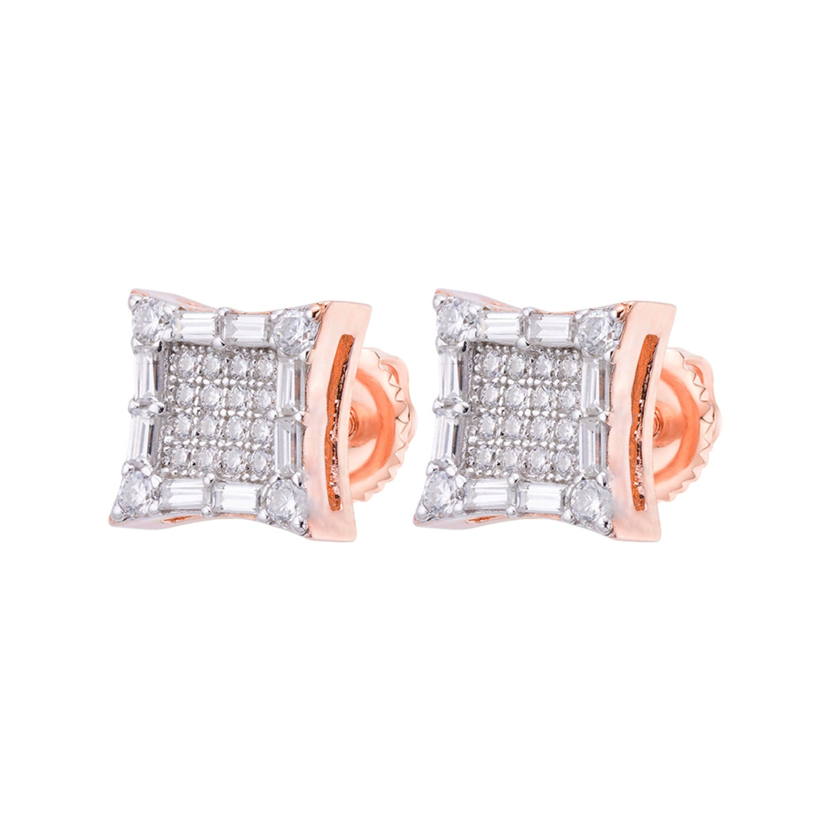 Sterling Silver Round Baguette Moissanite Square Shape Stud Earrings RP+PP 5/8 Cttw