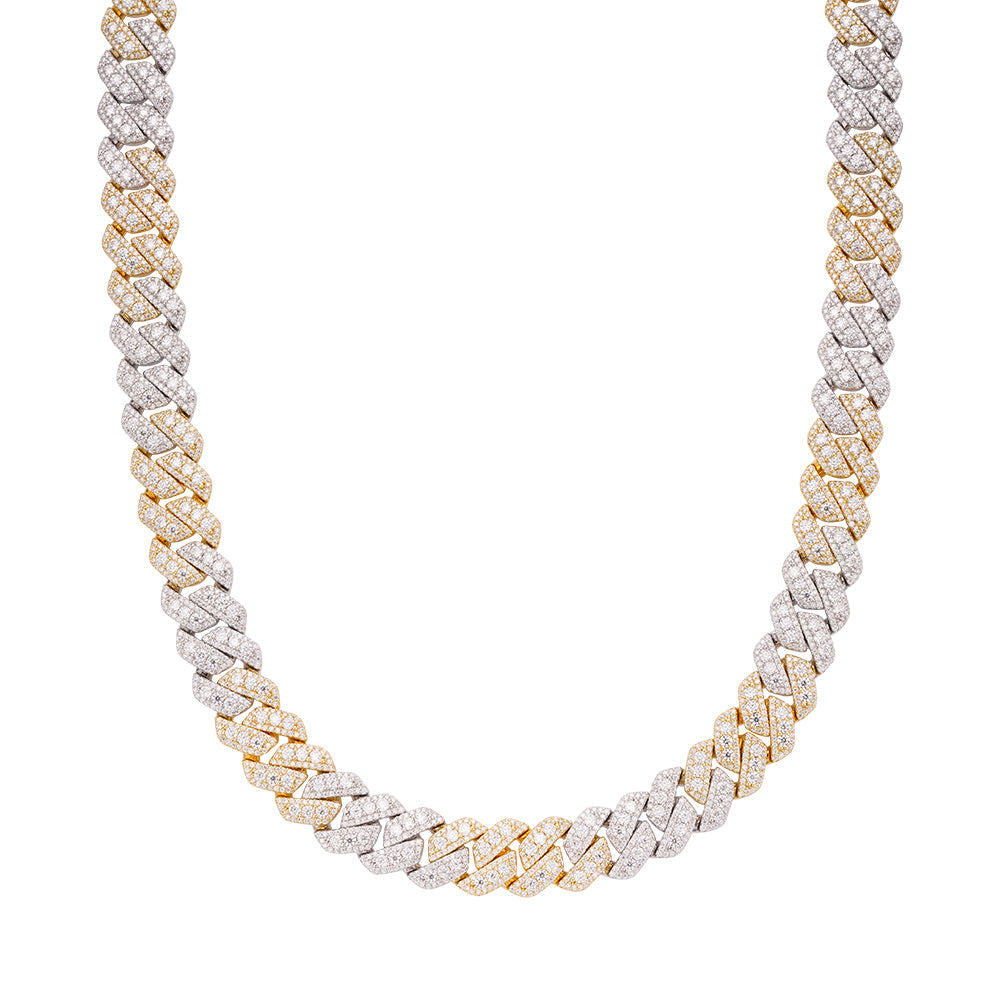 Sterling Silver Round Big Stone in Center Surrounded with Small Stones 12mm Moissanite Cuban Chain 22Inch Necklace RP+GP 30 Cttw