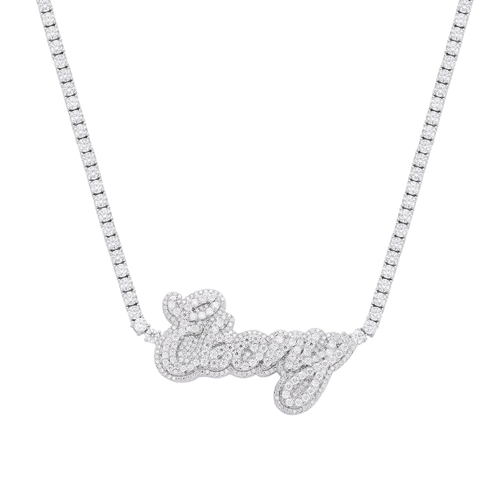 Sterling Silver Round Moissanite Ebony Word Designer 18 Inch Necklace RP 16-1/8 Cttw
