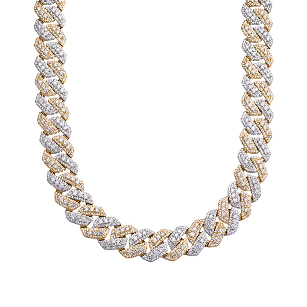 Sterling Silver Round Big Stone in Center Surrounded with Small Stones 20mm Moissanite Cuban Chain 22Inch Necklace RP+GP 55-5/8 Cttw