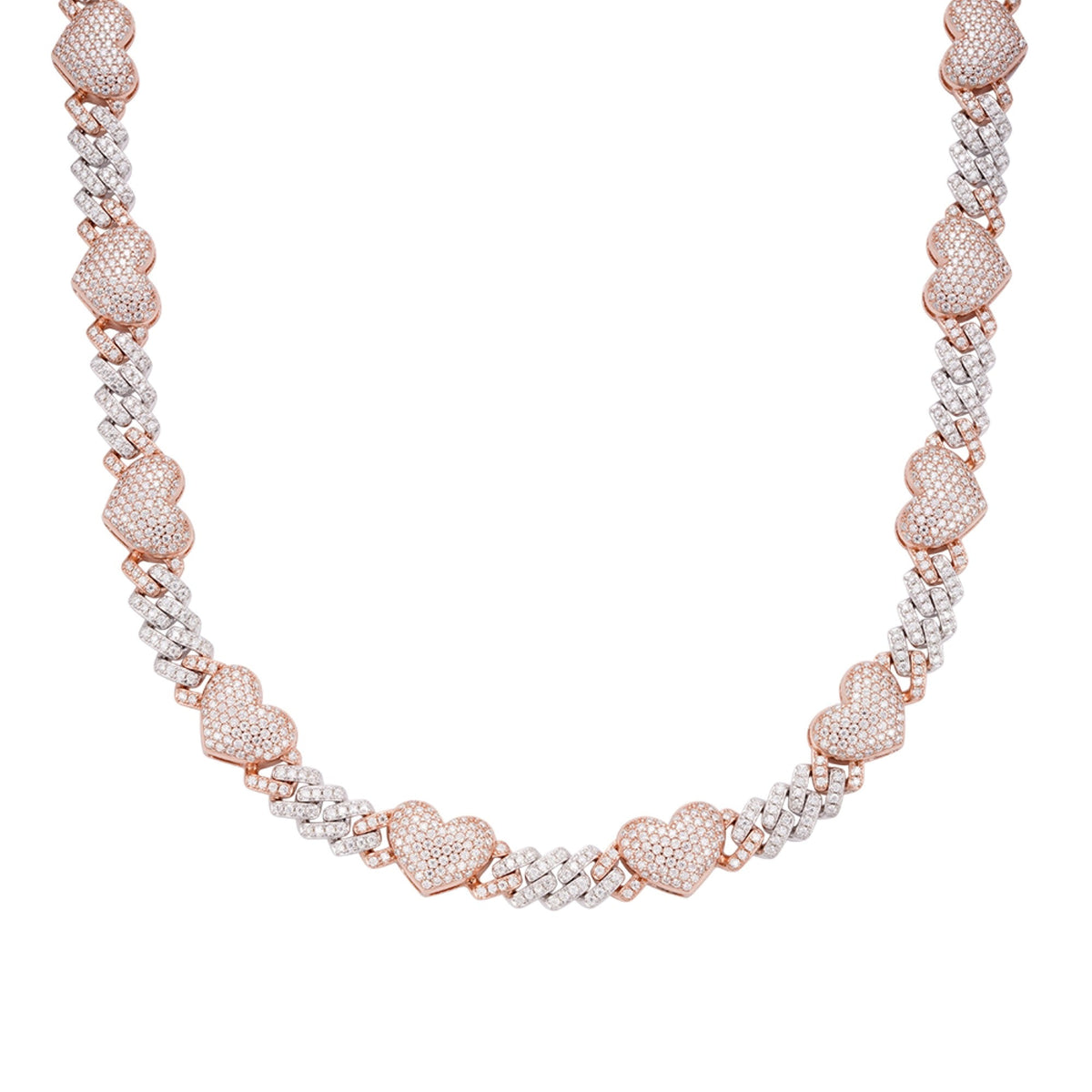 Sterling Silver Round Moissanite Cuban Heart Link Designer 18 Inch Necklace RP+PP 15-1/2 Cttw
