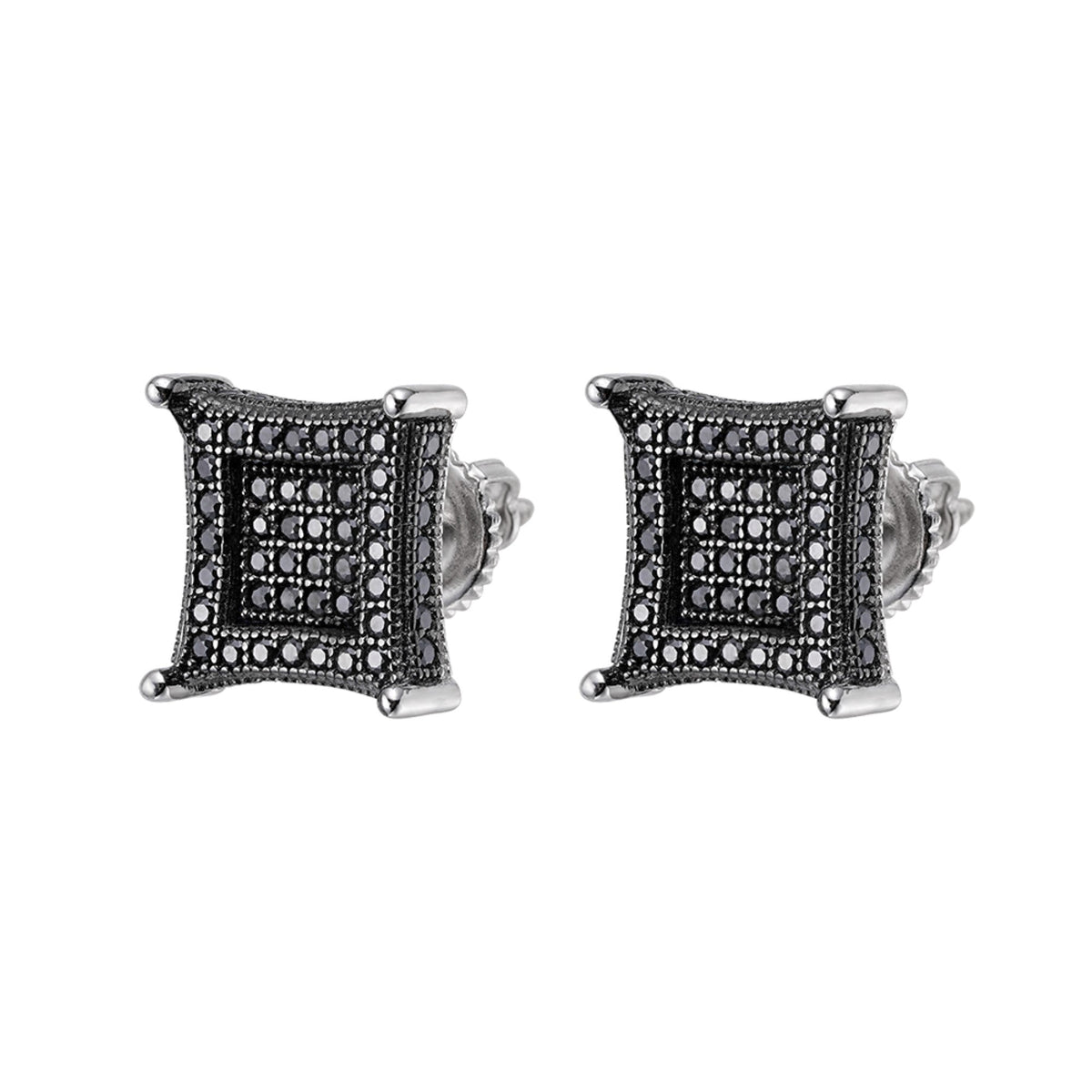 Sterling Silver Round Black Moissanite Square Shape Stud Earrings BP+RP 7/8 Cttw