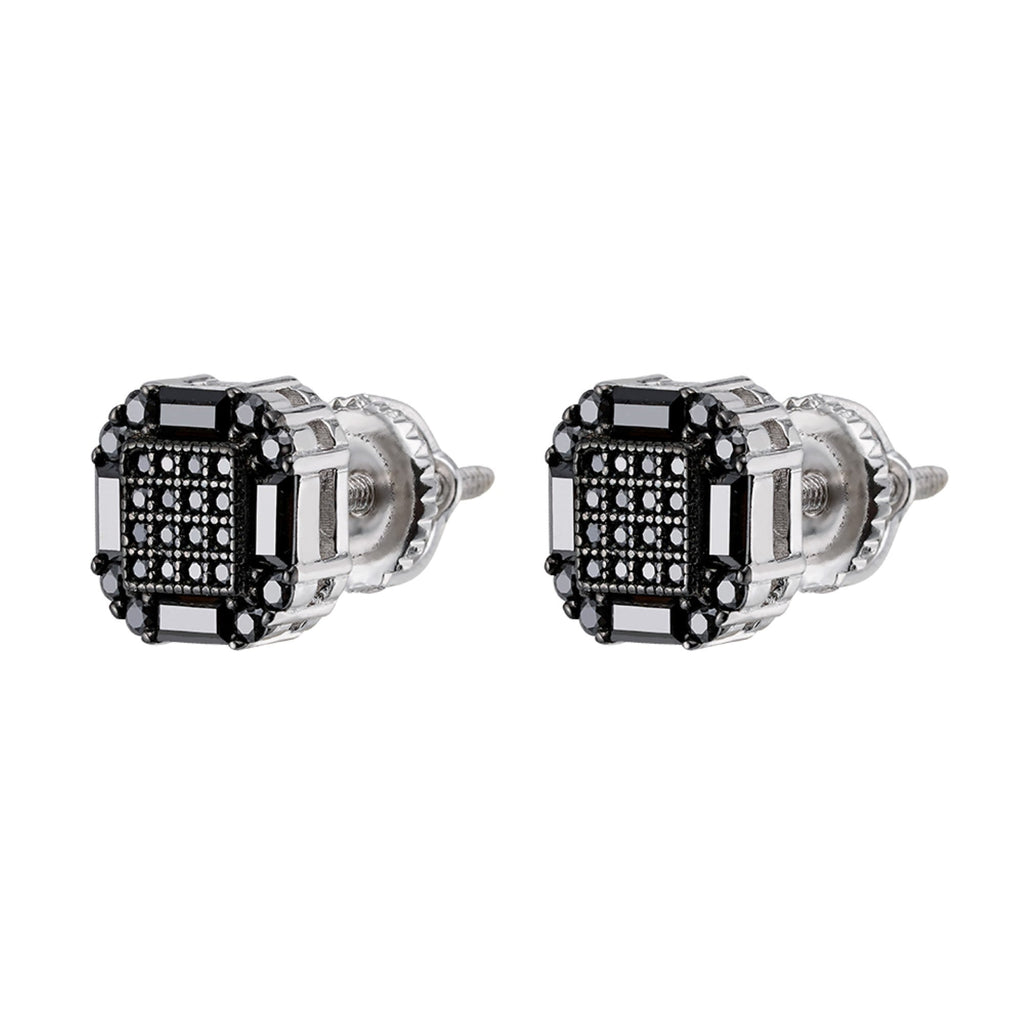 Sterling Silver Round Baguette Black Moissanite Square Shape Stud Earrings BP+RP 7/8 Cttw
