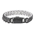 Sterling Silver 15mm Round Black Moissanite Miami Cuban 8 Inch Mens Bracelet RP+BP 12-1/10 Cttw