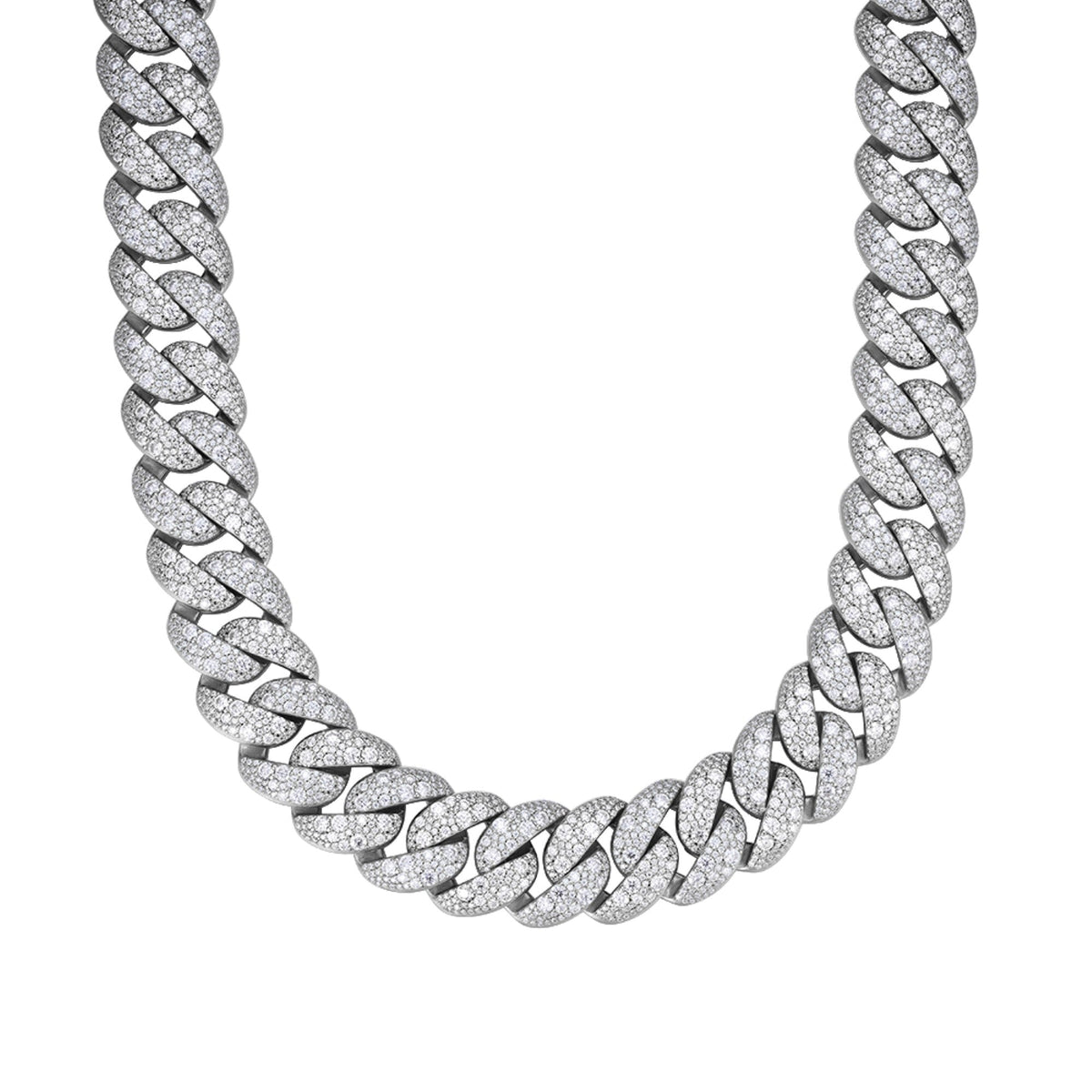 Silver Silver Round 22mm Moissanite Miami Cuban 22 Inch Mosaic Setting Necklace RP 60-1/4 Cttw