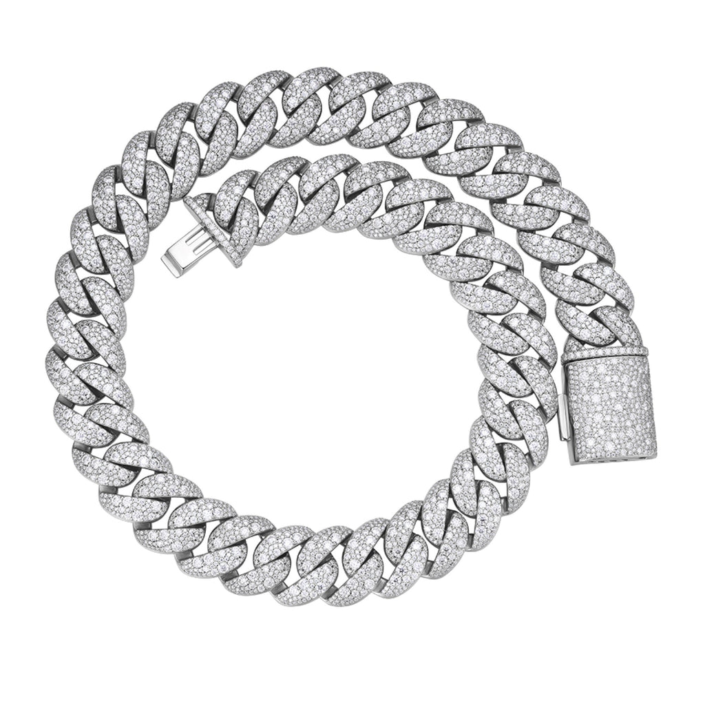 Silver Silver Round 22mm Moissanite Miami Cuban 22 Inch Mosaic Setting Necklace RP 60-1/4 Cttw